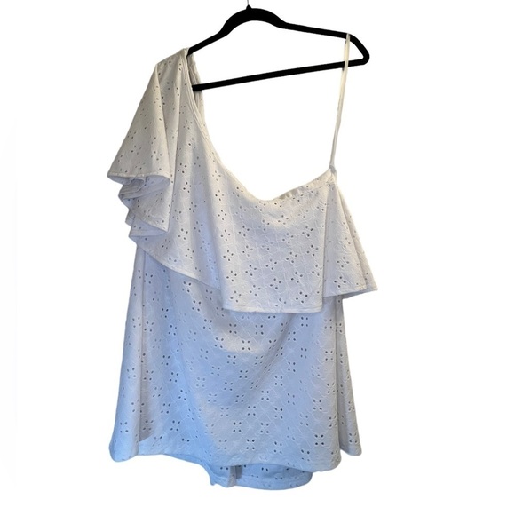 torrid Tops - Torrid One Shoulder Ruffle Top Eyelet Jersey White Size 5X
